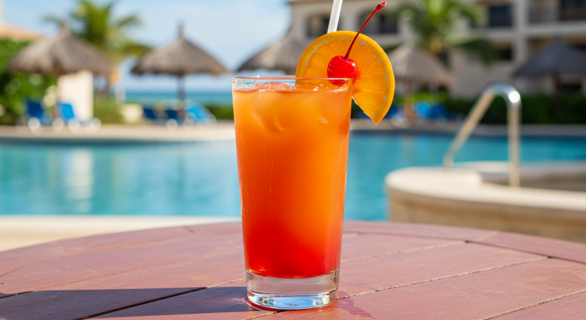Tequila Sunrise cocktail in Cancun